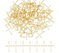 DICOSMETIC 100 ciondoli a forma di croce dorata, in acciaio inox, a forma di crocifisso, ciondoli a forma di croce religiosa, vuoti, cilindrici, per la creazione di gioielli, bracciali, collane, foro: