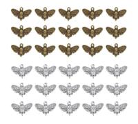 DICOSMETIC 100 pz 2 colori Ciondoli Falena Sfusi Ciondoli Farfalla Goth Testa di Teschio Ciondolo Falena Bronzo Antico/Argento Pendenti Animali Fascino di Halloween Ciondoli In Lega