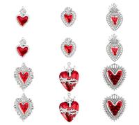 DICOSMETIC 12 ciondoli a forma di cuore rosso in lega smaltata, ciondoli sacri cuori antichi, argento romantico, amore, ciondoli gotici, gioielli per fai da te, foro: 1,5-2,5 mm, alloy & enamel