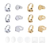 DICOSMETIC 12 pezzi quadrati rotondi anelli vuoti in acciaio inox cabochon anello regolabile con vassoi da 10,5 da 16 mm, diametro interno 18 mm, per donne e uomini
