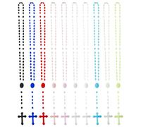 DICOSMETIC 120 rosario in plastica di 10 colori, 56 cm, rosario con perline sfuse luminose a forma di croce che si illuminano al buio, collana a Y, gioielli per preghiera, regalo di Pasqua per donne