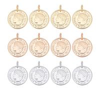 DICOSMETIC 12Pcs 3 Colori Acciaio Inossidabile Piatto Rotondo Pendenti con Monete Golden Republique Francaise 1808 Pendenti con Foro Grande Pendenti per Collana Braccialetto Creazione di Gioielli
