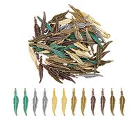 DICOSMETIC 144 Pz 6 Colori Ciondoli Piuma Antica Lega Tibetana Lunga Piuma Ciondolo Ciondolo Risultati Gioielli Ciondolo Foglia Ciondoli per Collana Bracciale Orecchini Fare Fai Da Te, Foro: 2 mm