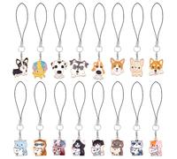 DICOSMETIC 16 pezzi cinturino da polso per cellulare carino ciondolo per animali domestici cordino cordino cordino kawaii cellulare portachiavi cane gatto cellulare ciondolo accessori per borsa zaino
