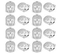 DICOSMETIC 16 pz 9mm 304 in Acciaio Inox Perline Testa di Buddha Perline di Metallo Branelli Allentati Umani Perline Europee di Fascino per Monili Che Fanno, Foro: 1.6 mm
