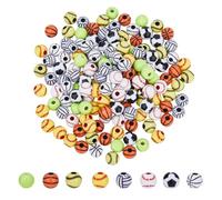 DICOSMETIC 160 Pezzi 8 Stili Perline Sportive All'Ingrosso In Acrilico per Gioielli Perle Opache A Forma di Pallina Da Baseball Pallavolo Calcio Tennis per Creare Gioielli Fai Da Te Foro: 2-4mm