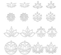 DICOSMETIC 16Pcs 8 Stili Ciondoli Loto Acciaio Inossidabile Yoga Om Ciondoli Fiore Hollow Forma Mista Loto Ciondoli Antichi Fai Da Te per Creazione Accessori