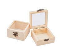 DICOSMETIC 2 scatole di legno con coperchio in vetro, piccole scatole di legno con coperchio trasparente, confezione regalo in legno non trattato, con chiusura in metallo, 3,35 x 3,35 x 1,97 pollici