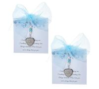 DICOSMETIC 2 Set Regalo Qualcosa di Blu per Sposa Ciondoli Blu per Bouquet da Matrimonio Fiocco e Cuore con Biglietto Regalo per Futura Sposa Regali per Addio al Nubilato dai Genitori