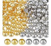 DICOSMETIC 200 perline in ottone placcato oro 18 carati, piccole perle di foro grande 4 x 3 mm, rotonde in metallo, perline distanziatrici rotonde, per bracciali, collane, gioielli