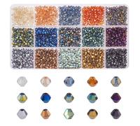 DICOSMETIC 2400 perline di vetro a doppio cono, 15 colori, zincate, multicolore, doppio cono, 4 mm, distanziatori in cristallo sfaccettato, per la creazione di gioielli, foro: 1 mm