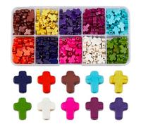 DICOSMETIC 250 Pezzi Perle di Croce 10 Colori - Perline Pietra Turchese a Foro Piccolo 1mm - Mini Crocifisso Per Collana Fai Da Te Gioielli