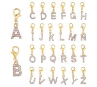 DICOSMETIC 26 Pezzi Ciondoli Lettere con Strass Clip On Ciondoli Lettere Iniziali con Chiusure a Moschettone A-Z Alfabeto Ciondoli per Cerniera per Braccialetto Collana Portachiavi Regalo Decorazione