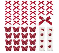 DICOSMETIC 30 pezzi di spille di sicurezza fiocco carino ciondolo aghi per calzini spazzatura ciondolo 20 pezzi farfalla vestiti toppa ricamata applique per scarpe cappelli rosso