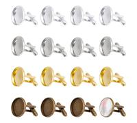 DICOSMETIC 32 Pezzi Uomini Gemelli 4 Stili Blank Gemelli In Ottone Gemelli Con Vetro Trasparente Cabochons Per Abbigliamento Abbigliamento Bottoni Fabbricazione Vassoio: 18/27mm, Ottone