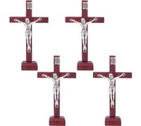 DICOSMETIC 4 decorazioni da tavolo a croce in legno crocifisso in legno Gesù Cristo Croce in piedi marrone noce di cocco crocifisso per tavolo o parete 2,5 x 6 x 10,6 cm Crocifissione con supporto