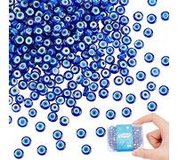 DICOSMETIC 4 Filo Perline Malocchio Fatte A Mano Perline Blu Scuro Occhio Tondo Piatto Catena Piccole Perline Distanziali In Vetro per Bracciale Collana Orecchini Fare Artigianato, Foro: 0.6 mm