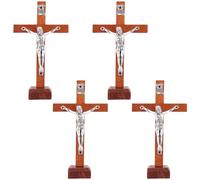 DICOSMETIC 4 pezzi decorazione da tavolo croce in legno 2,5 x 6 x 10,6 cm crocifisso in legno Gesù Cristo Crocifisso in piedi per tavolo o parete crocifissione con supporto staccabile sella marrone