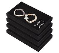 DICOSMETIC 4 vassoi per gioielli in velluto nero rettangolari vassoi per presentazione di gioielli, orecchini impilabili, anelli, collane, titolari, vassoio, organizzatore vuoto per gioielli, vetrina