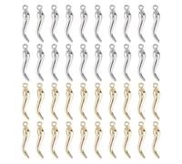 DICOSMETIC 40Pz 2 Colori Ciondoli Cornicello Italiano a Forma di Corno e Peperoncino 25x5x4.5mm in Oro e Argento per Braccialetti, Collane, Orecchini, Realizzazione Gioielli, Foro: 1.6mm