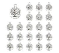 DICOSMETIC 50 ciondoli a forma di albero in argento antico, stile tibetano, in lega, piatto, rotondo, albero della fortuna, per bracciali, collane, gioielli, foro: 2,5 mm