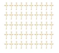 DICOSMETIC 50 ciondoli a forma di croce in ottone placcato oro 24 K, con croce religiosa, ciondolo a forma di croce vuota, mini ciondolo a cilindro per la creazione di gioielli