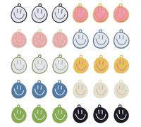 DICOSMETIC 50 pezzi 10 colori sorriso viso ciondolo 24,5 x 20 mm lega smaltata ciondolo con sorridente piatto rotondo espressione facciale ciondolo sorridente per la creazione di gioielli