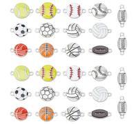 DICOSMETIC 52 pezzi 13 stili di connettori sportivi fascino all'ingrosso lega smalto ciondolo sportivo pallacanestro pallavolo calcio calcio calcio tennis ciondoli palla ciondolo con doppio foro