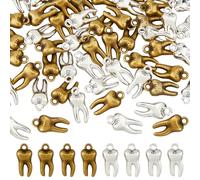 DICOSMETIC 60 ciondoli per denti in lega, 2 colori, ciondoli per denti in argento tibetano, ciondoli dentali, in metallo, per la fabbricazione di gioielli, foro: 1,6 mm