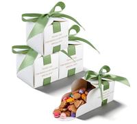 DICOSMETIC 60 scatole per matrimonio, 6,5 x 6,5 x 6,7 cm, per feste di matrimonio, caramelle, con nastri verde oliva, piccole scatole per gli ospiti, per la doccia nuziale, festa di compleanno