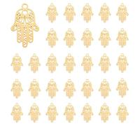 DICOSMETIC 60Pcs Ciondolo Mano Hamsa In Acciaio Inossidabile Filigrana Connettore Pendenti e Ciondoli Fátima Mano Oro Colore Filigrana Pendenti e Ciondoli per Creazione di Gioielli, Foro: 1mm