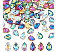 DICOSMETIC 72Pcs 6 Colori Perle di Vetro Sfaccettate Goccia di Cristallo A Goccia D'Acqua con Placcatura Dorata per La Creazione di Gioielli, Foro: 1mm