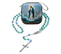 DICOSMETIC Collana rosario con perle blu/rosa, 70 cm, in lega, per donne e uomini, con 1 scatola portaoggetti in ferro con cerniera, 70 cm, plastica, Senza Gemme