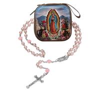 DICOSMETIC Collana rosario con perle blu/rosa, 70 cm, in lega, per donne e uomini, con 1 scatola portaoggetti in ferro con cerniera, 70 cm, plastica, Senza Gemme