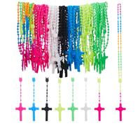 DICOSMETIC Collane con Croce e Perline di Rosario in Plastica, 56 Pezzi, 7 Colori, In roce Luminosa che Si Illumina al Buio, Gioielli di Preghiera per Uomini e Donne