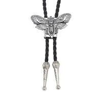 DICOSMETIC Cravatta Bolo Cow Boy Occidentale con teschio di farfalla in lega d'argento antico 88cm Cravatta in Pelle Cow Boy Regolabile Collana da Cow Boy Occidentale Accessori Costume