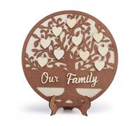 DICOSMETIC Decorazione per albero genealogico in legno, marrone, 30 cm, piatta, rotonda, per famiglie, festa della mamma, regalo di compleanno per soggiorno, decorazione da tavolo