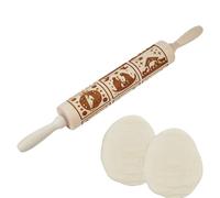 DICOSMETIC Mattarello natalizio in legno goffrato, 41,7 cm, rullo per impasto, strumento decorativo per la cucina, per cuocere biscotti in rilievo, pasticcini, cialde (motivo Merry Christmas)