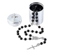 DICOSMETIC Rosario nero con perle da 54 cm, collana cattolica in lega con croce di Gesù, per donne e uomini, con 1 barattolo in alluminio
