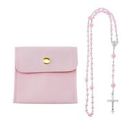 DICOSMETIC Rosario rosa collana di perle rosario collane 26.38 pollici lega Gesù croce rosario collana per donne uomini con 1 pezzo in pelle PU gioielli imballaggio borse