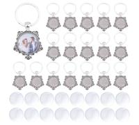 DICOSMETIC Set di 20 ciondoli per porta chiavi 20 mm vassoio in lega di platino con Cabochon e anelli kit di fabbricazione di portachiavi fai da te per personalizzare con foto