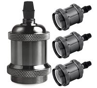 DiCUNO E27 Vintage Portalampada, Edison retro lampada a sospensione, Adattatore in ceramica solida, 4 Pezzi di perle nere socket