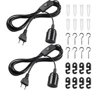 DiCUNO Portalampada E27 con filo, Portalampada E27 a sospensione con pulsante On/Off per soffitto, camera e cucina, Nero, 0-250V, 4A, 4M, 2 pezzi