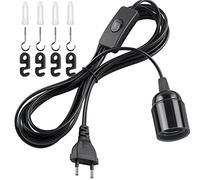 DiCUNO Portalampada E27 con filo, Portalampada E27 a sospensione con pulsante On/Off per soffitto, camera e cucina, Nero, 0-250V, 4A, 4M, 1 pezzi