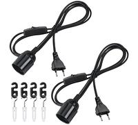 DiCUNO Portalampada E27 con filo, Portalampada E27 a sospensione con pulsante On/Off per soffitto, camera e cucina, Nero, 0-250V, 4A, 2M, 2 pezzi