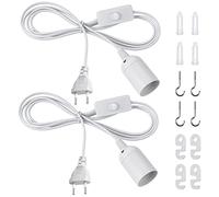 DiCUNO Portalampada E27 con filo, Portalampada E27 a sospensione con pulsante On/Off per soffitto, camera e cucina, Bianco, 0-250V, 4A, 2M, 2 pezzi