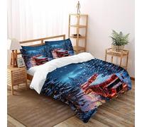 DICVXST 3D convoglio natalizio Set Di Biancheria Da Letto Ragazzi 3 Pezzi in Microfibra 2 Federe Cuscino Doppio Con Chiusura A Cerniera Double（200x200cm）