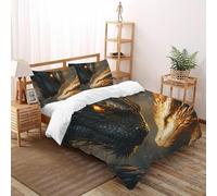 DICVXST 3D Dragon Staredown Set Di Biancheria Adulti Set Da 3 Pezzi in Microfibra 2 Federe Cuscino Doppio Con Chiusura A Cerniera Double（200x200cm）