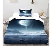 DICVXST 3D Mondo del ghiaccio illuminato dalla luna Set Di Biancheria Uomini 2 Pezzi Morbido E Accogliente 1 Federe Cuscino Doppio Con Chiusura A Cerniera Single（135x200cm）