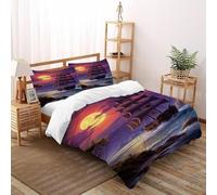 DICVXST 3D Nave pirata illuminata dalla luna Set Di Biancheria Da Letto Bambini 3 Pezzi Microfibra 2 Federe Cuscino Doppio Con Chiusura A Cerniera Double(200x200cm)